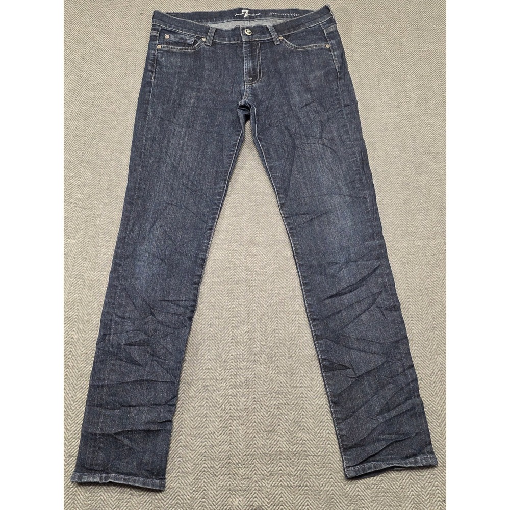 7 For All Mankind Gwenevere Skinny Jeans Dark Wash Crystal Button Womens Size 28